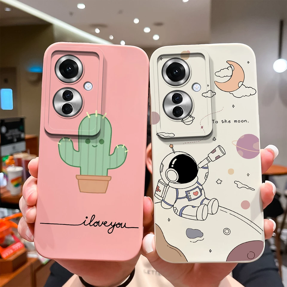 Case For Oppo Reno 11F F25 Pro 5G Lovely Cat Astronaut Couple Liquid Anti-Fingerprint Anti-drop Cover For Oppo Reno11 F Funda