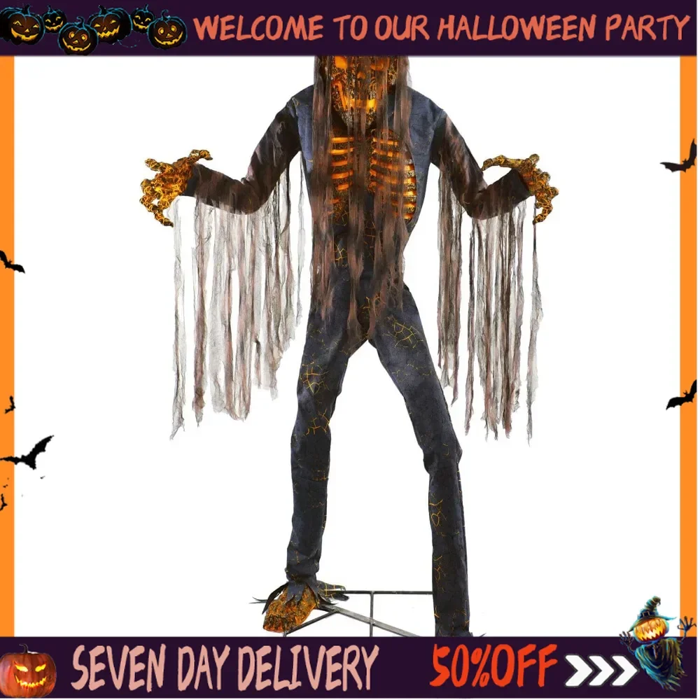 

Halloween Motion-Activated 7.5-Ft. Tall Smoldering Ghoul, Plug-in Talking Scare Prop Animatronic with Spooky Sound Effects