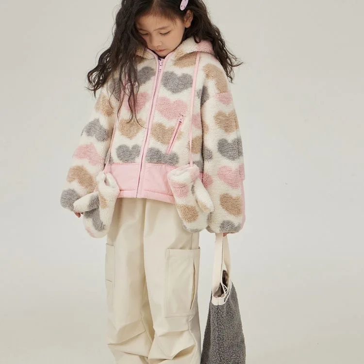 Girls Plush Jacket Children Cotton Coat Fashion Thickened Children Autumn Winter Clothing 2025 New Cotton Lining Inside