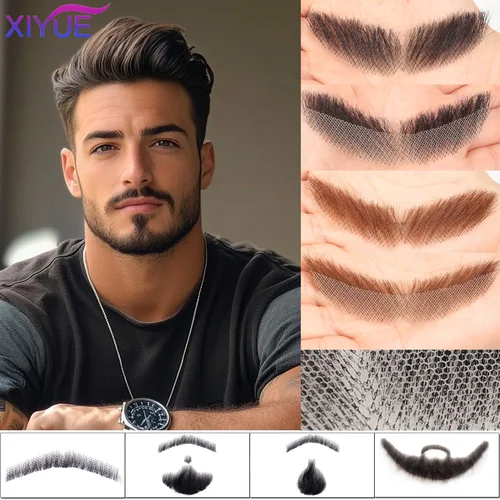 Imagen 1 del producto XIYUE-barba de encaje sintético para hombre, bigote falso hecho a mano con pelo Real, Cosplay, encaje sintético, barbas invisibles