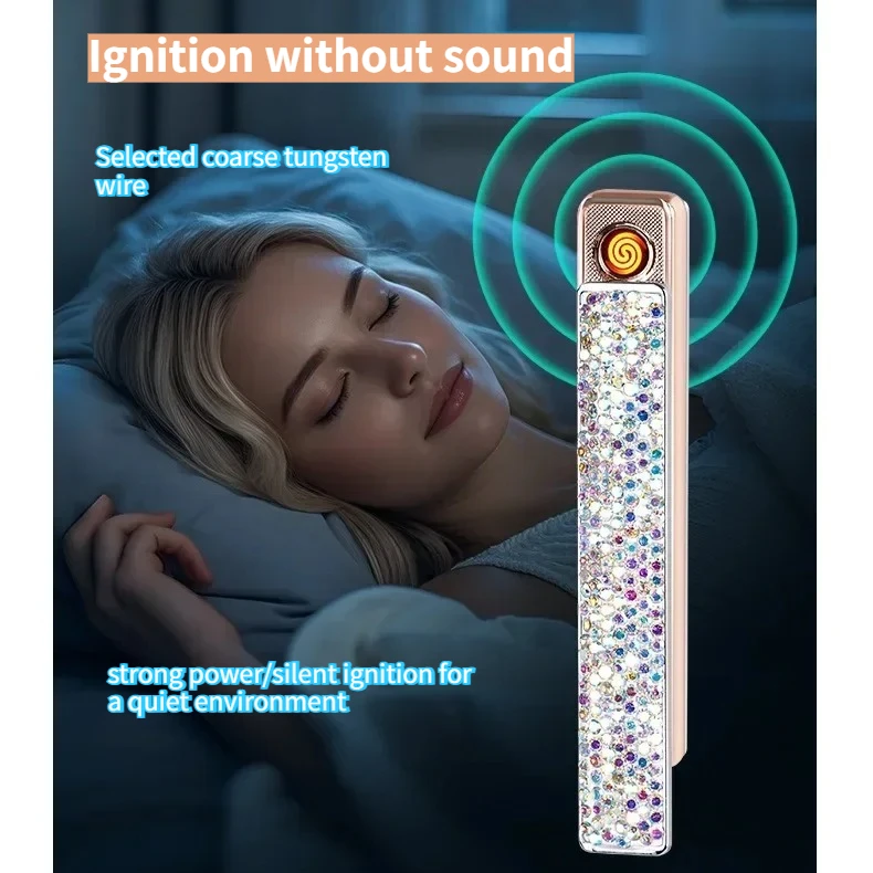 ولاعة نسائية جديدة راقية عصرية صغيرة ماسية شخصية مقاومة للرياح شحن ولاعة سجائر حجر الراين هدية صغيرة #2