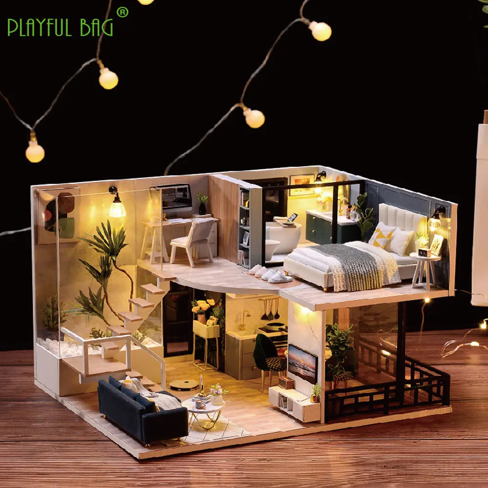 DIY Cabine Comfortabele Tijd Creatieve Handgemaakte Gemonteerd Villa Model Kinderen Speelgoed Leuke Kerstcadeaus Houten Mini Poppenhuis UG357