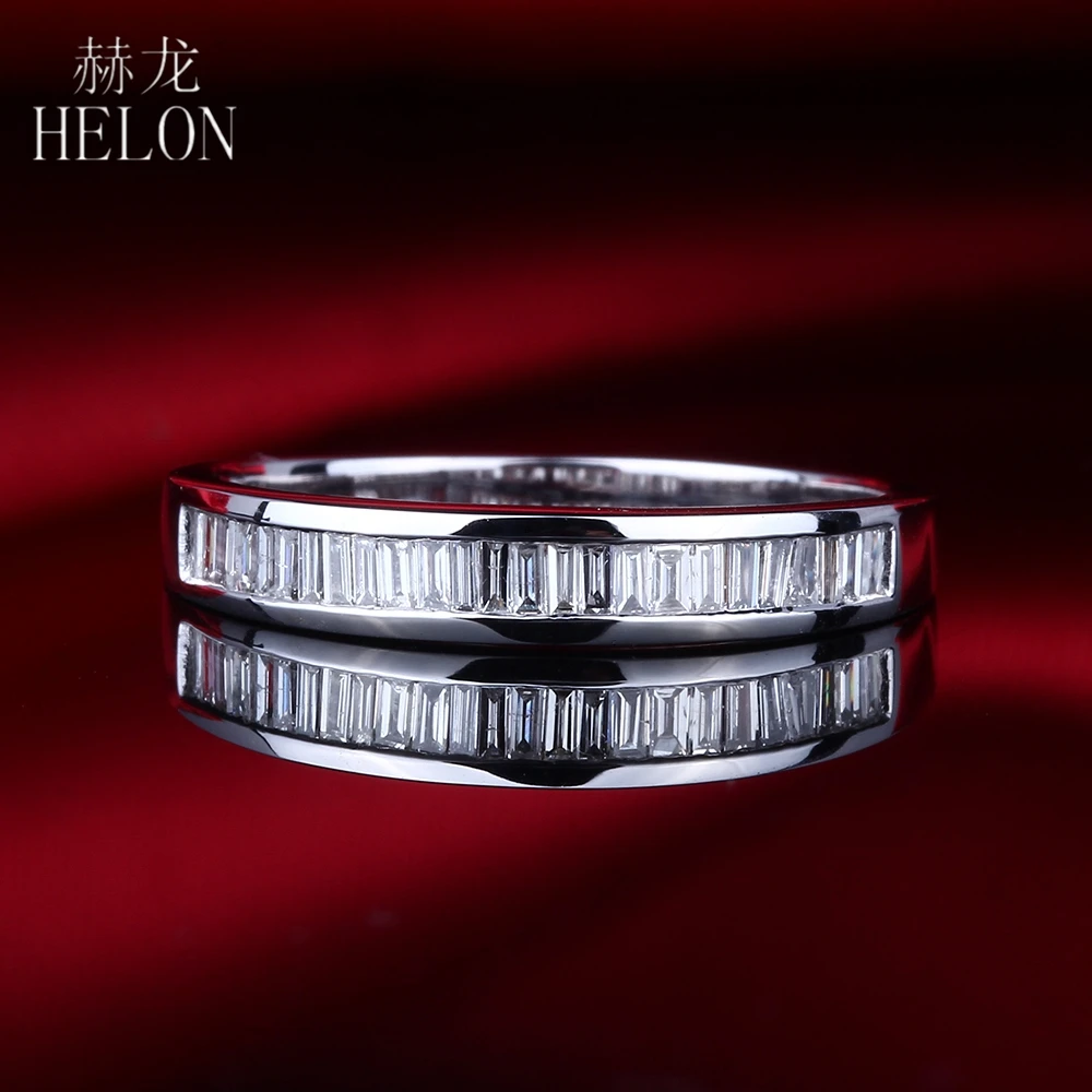 

HELON 0.29CT Baguette 100% Genuine Natural Diamonds Solid 10k White Gold Ring Women Engagement Wedding Jewelry Channel Setting