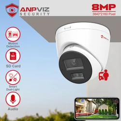 Anpviz 8MP cámara IP POE inteligente de doble luz al aire libre 24/7 ColorVU vídeo CCTV vigilancia IP67 tarjeta SD H.265 detección de movimiento 2,0