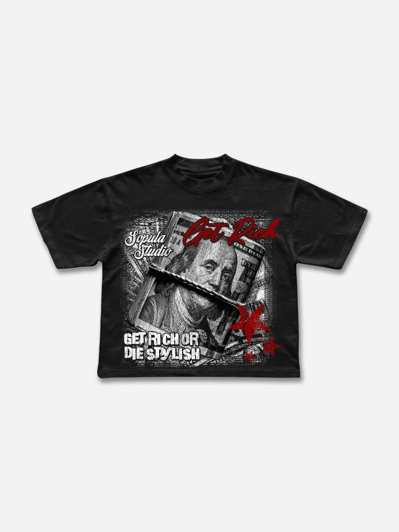 

Get Rich Fun Money Graphic Cropped T-shirt Men Fashion Oversized Summer Street Short Sleeved Women Round Neck American