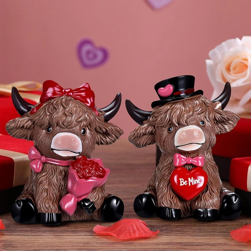 Cow Figurines Valentine'S Day Romantic Calf Decorations 2 Piece Animal Statues for Home Decor for Wedding Farmhouse [Laa259]