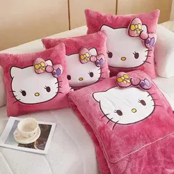 Miniso Hellokitty Throw Pillows Stitch Blankets Mickey Flannel Pillow Thickened Two In One Soft Warm Bedding Decor Cartoon Gifts