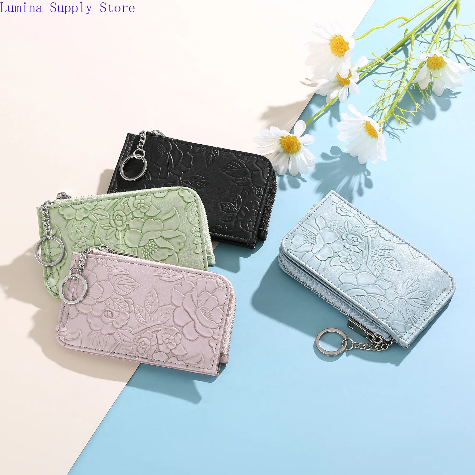 Portamonete da Donna con Cerniera e Portachiavi, Design in Rilievo, Multi Scomparti per Carte, Portafoglio di Grande Capacità, Accessori Moda Carteira