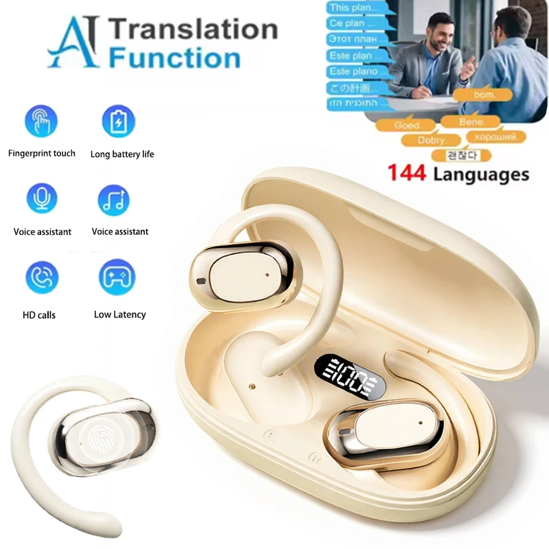 

sport bluetooth headphones touch smart call supports 144 languages OWS Portable Business travel AI translation earbuds real time
