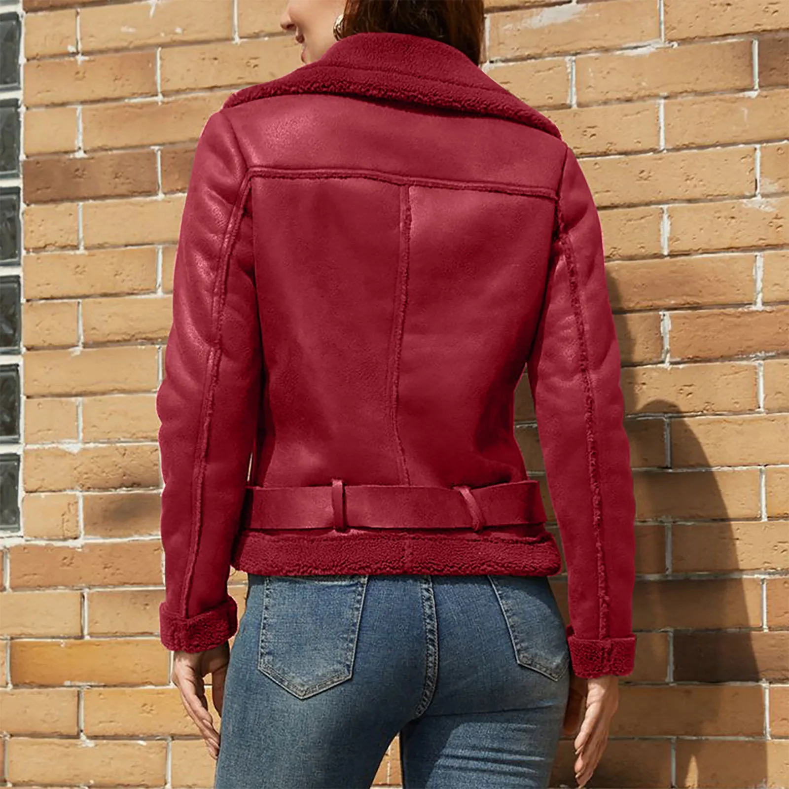 Female Coat Vintage Women Loose Pu Faux Leather Short Jacket with Belt Streetwear Female Moto Biker Zipper Lapel Outwear