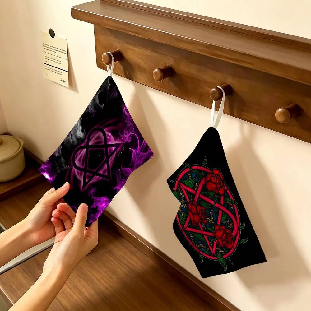 Rock Band H-Him Soft Polyester Cotton Towel, Hanging Kitchen Style Hand Wiping Cloth for Restaurant Home