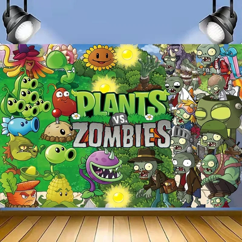 

Plants Vs. Zombies Theme Photography Decorative Banner Kids Birthday Backdrop Party Background Cloth Photo Booth Props