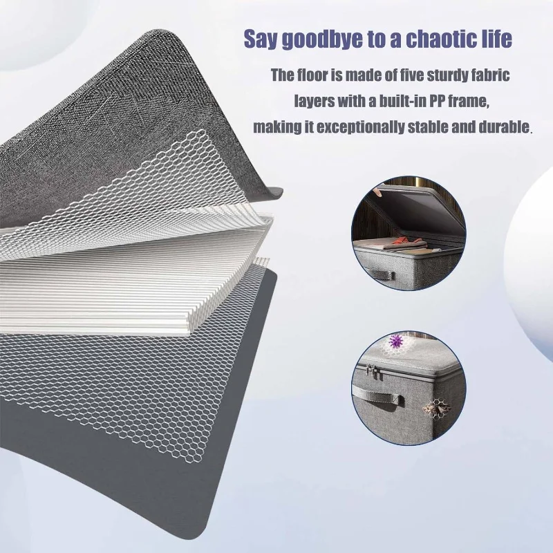 Clothes Organizer with Cover Large Foldable Stackable Space-Saving Quilt Storage Box for Closet Underbed Wardrobe Living Room