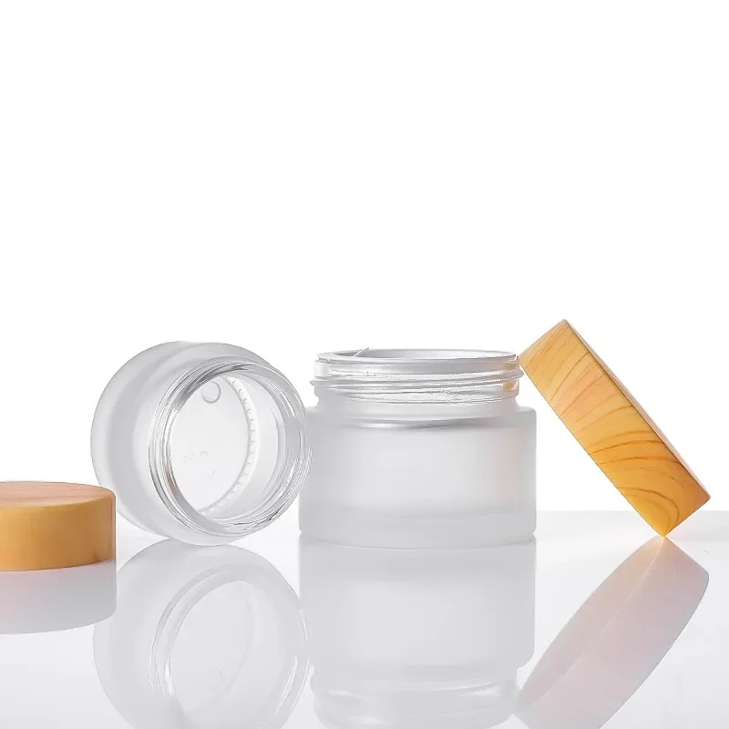 

50g Cream Bottles Glass Wood Grain Lid 30g Cosmetic Jar Scrub Sub-bottling Portable Travel Sub-bottling Packaging Containers