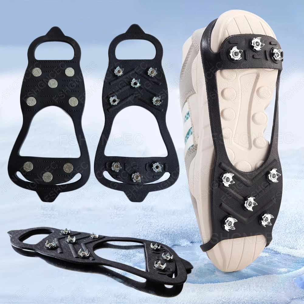 1Pair Ice Gripper Spike for Shoes Winter Outdoor Anti-Slip Hiking Mountain Climbing 8 Teeth Snow Crampons Anti-slip Shoe Covers