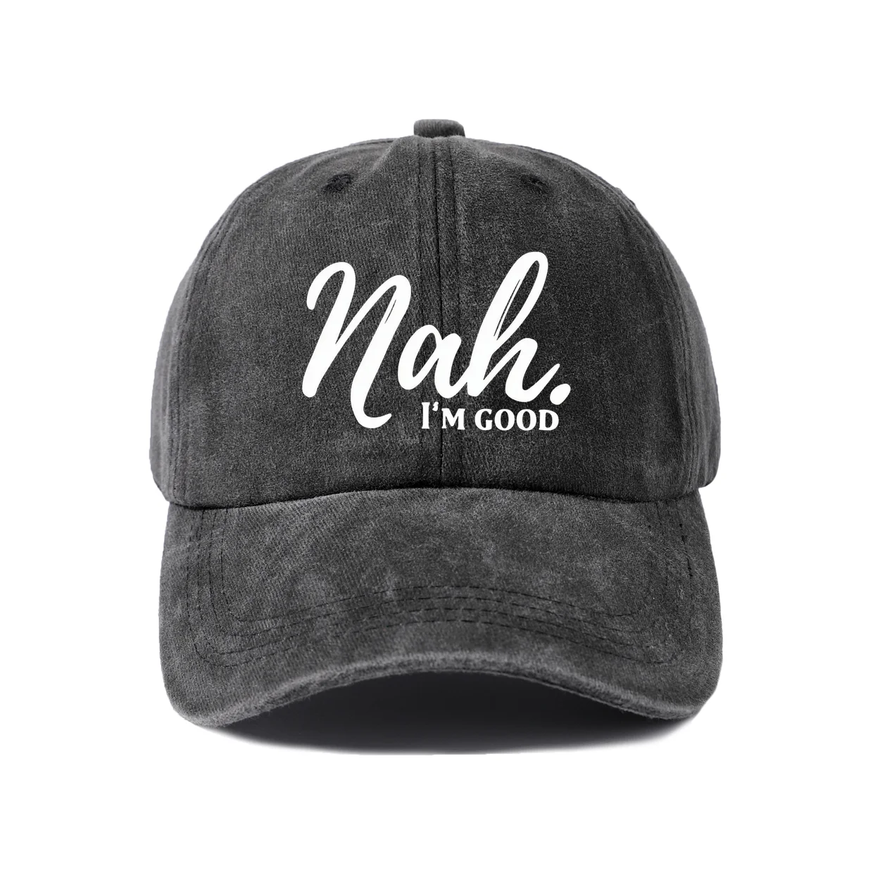 Nah Im Good Quote Graphic Baseball Cap, Vintage Washed Adjustable Unisex Dad Hat, Casual Gift