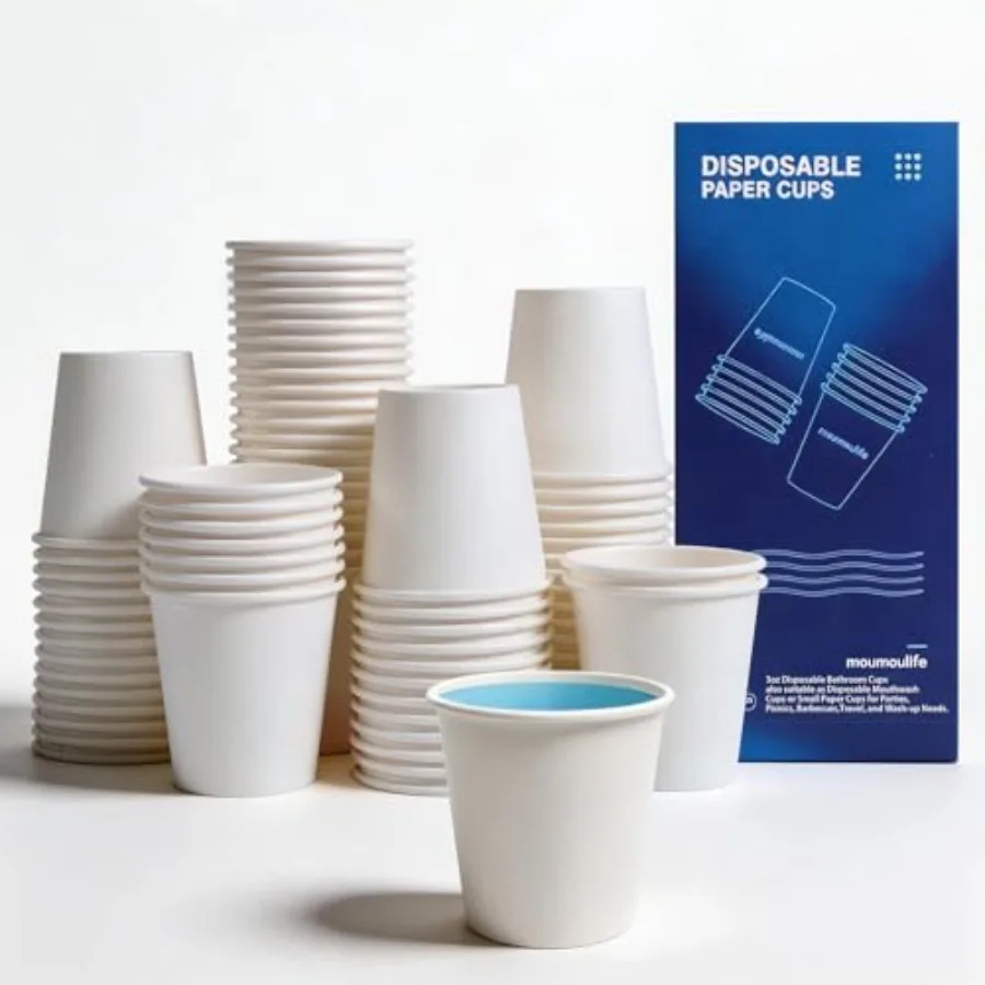 

Disposable Paper Cups 200 Count, Bathroom Mouthwash Cups, Leak-Free Food Safe Small White Paper Mini Cups for Bathroom