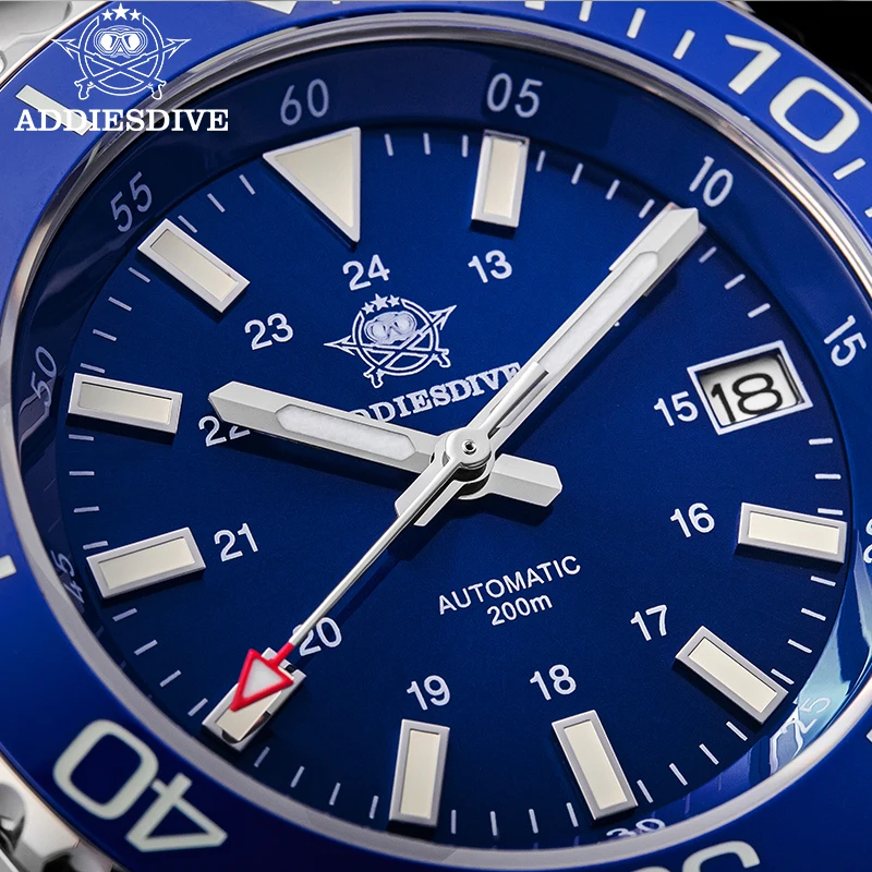 ADDIESDIVE 블루 남성용 시계 NH35A 사파이어 글라스 자동 기계식 손목시계 남성용 슈퍼 루미너스 200M 방수 시계