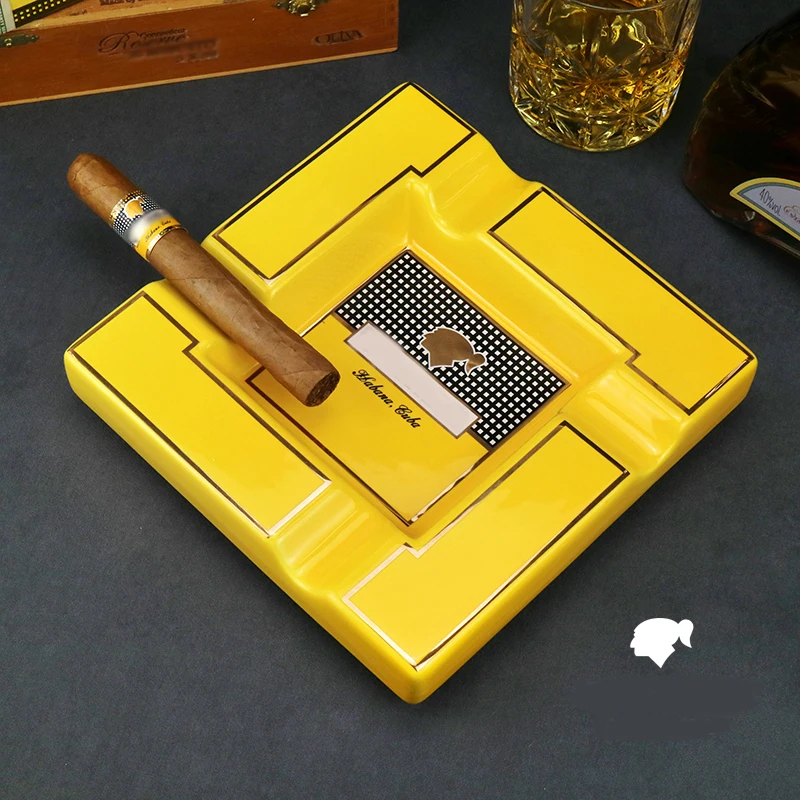 Luxury Ceramic Cigar Ashtray Bar Office Home Desk 4 Slots Ashtray Classic Cigar Cigarette Ash Tray Cigar Accessories Cendrier