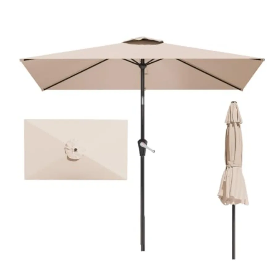 

Прямоугольный зонт для патио 6,5' x 10' (198 x 305 см), большой уличный зонт для рынка, бежевый, с защитой от УФ-излучения, кнопочным механизмом наклона и ручным подъемом.