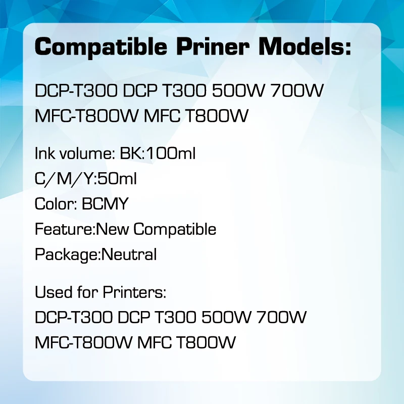 4 Colors BT6000 BT5000 Refill Ink for Brother Inkjet Printer DCP-T300 DCP T300 500W 700W MFC-T800W MFC T800W