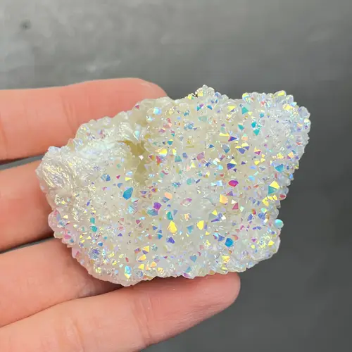 1pc Angel Aura Quartz Cluster, Rainbow Crystal Geode, Raw Natural Electroplating Quartz Rainbow Color, home decoration stones - Image 7