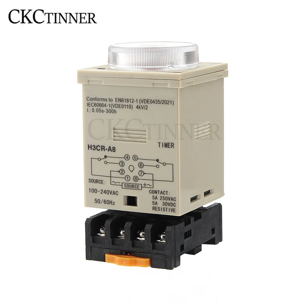 24-220VAC/DC H3CR-A8 time relay 1.2s to 300h 50/60Hz 8PIN with base Power on and off cycle delay time relay