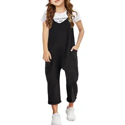 Girls Casual Sleeveless Jumpsuits Spaghetti Strap Loose Overalls Rompers Long Pants With Pocket 1 Gender Neutral Baby Clothes