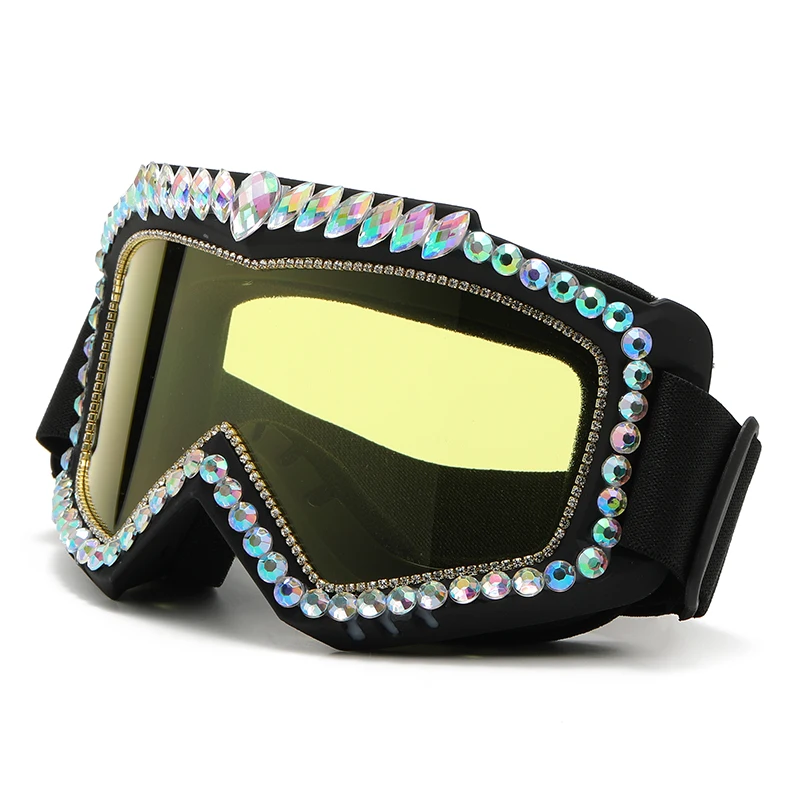 Steampunk Diamond Eye Wear Symphony Goggles Oversized Snowing Glasses Eye Protection Siamese Luxury Rhinestone Ski Goggles