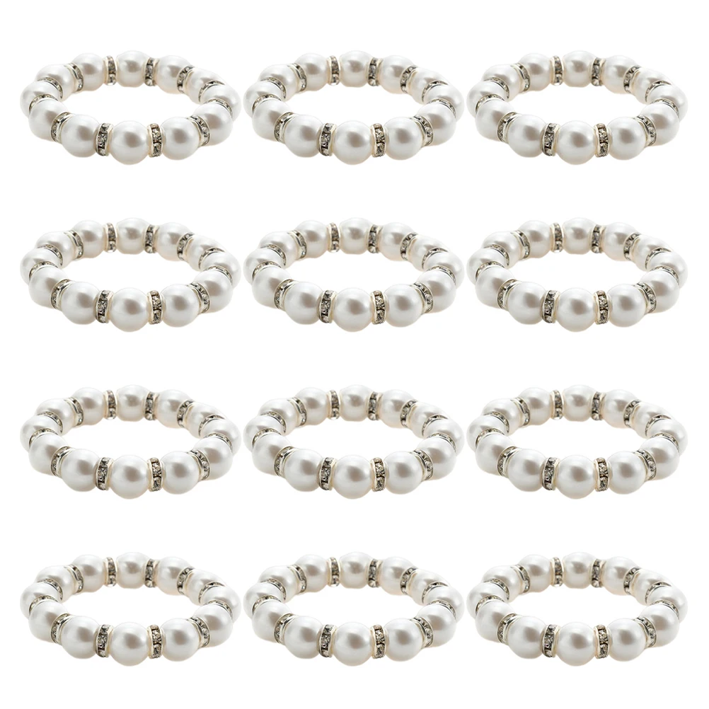 

24Pcs Imitation Pearl Beaded Napkin Rings Elegant Rhinestone Napkin Holders for Formal Dinner Wedding Napkins Rings
