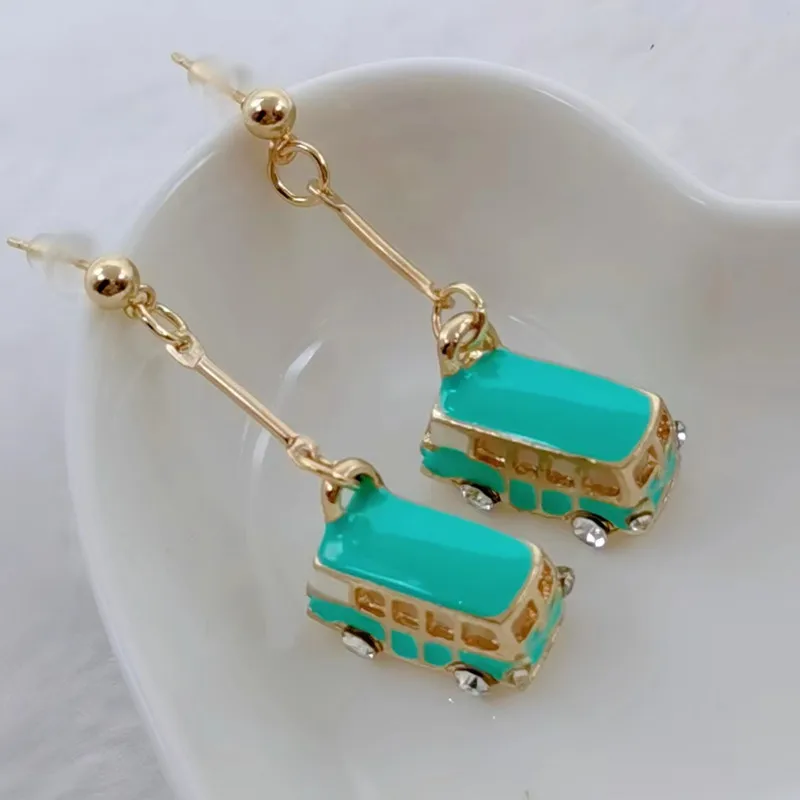 Blue pink black hippie enamel bus car pendant earrings beach bus car collector bus earrings female jewelry