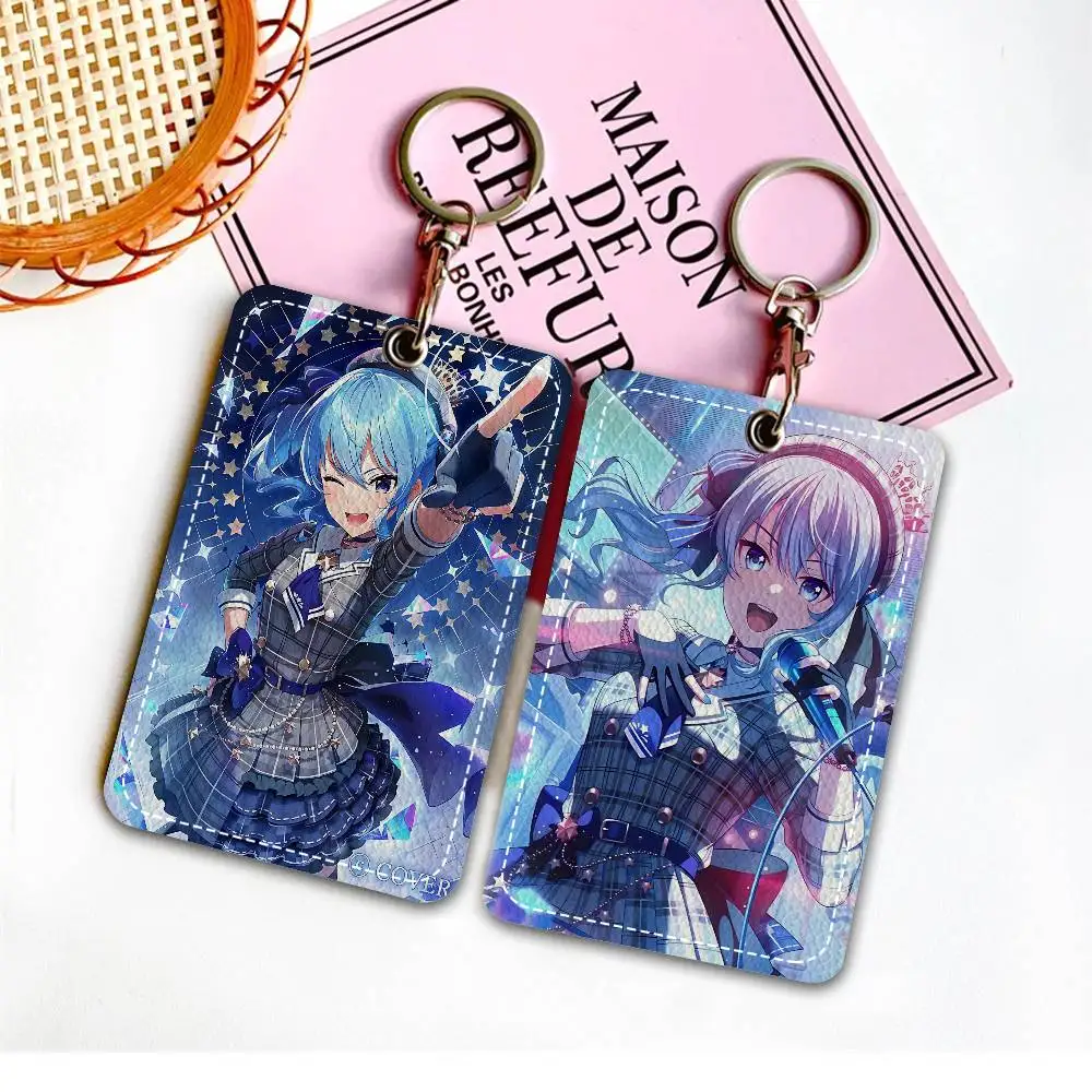 Virtual singers H-hoshimachi S-suisei Style PU Access Card Holder with Keychain - Executive Protection for Bank card,Subway, Bus