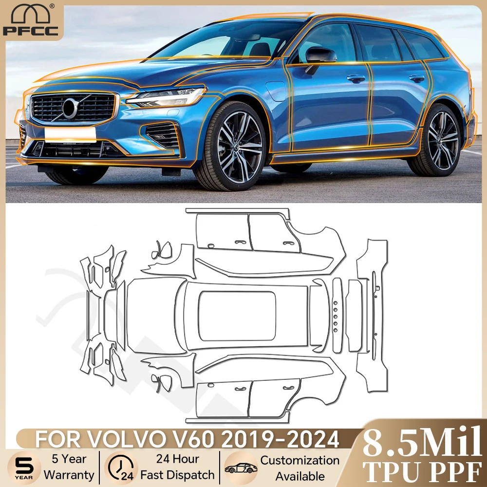

For Volvo V60 2019-2024 Pre-cut PPF Bra 8.5Mil TPU Paint Protection Film Car Body Bumper Clear Kit Anti-scratch Resistant Cover