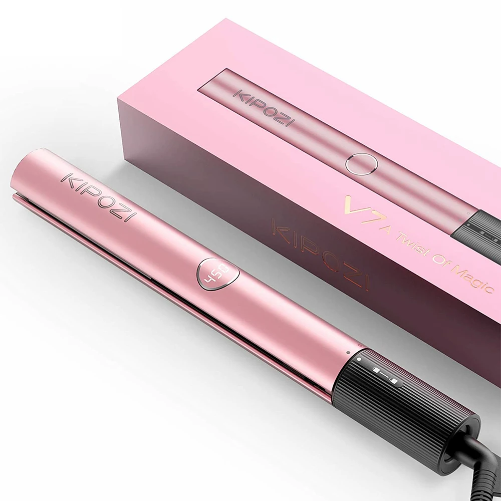 KIPOZI V7 Rose Gold Luxury Hair Straightener Curling Iron Titanium Flat Iron for Different Hair Style Salon Hair Styling Tool