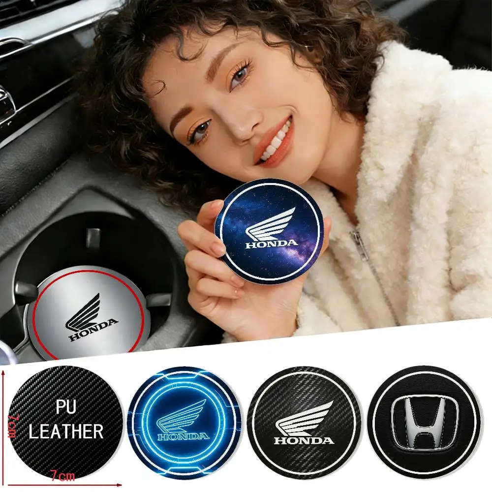 

2pcs For HONDA Square 7x7cm PU Leather Car Cup Mat Auto Cup Holder Anti-scratch Pad Car Interior Accessories