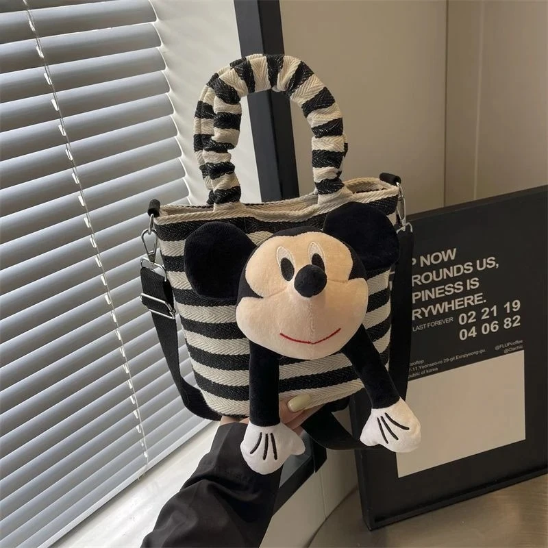 

Новое поступление, холщовая сумка-ведро в полоску с Микки Маусом - сумка через плечо 3 в 1, шикарная милая нишевая универсальная маленькая сумка