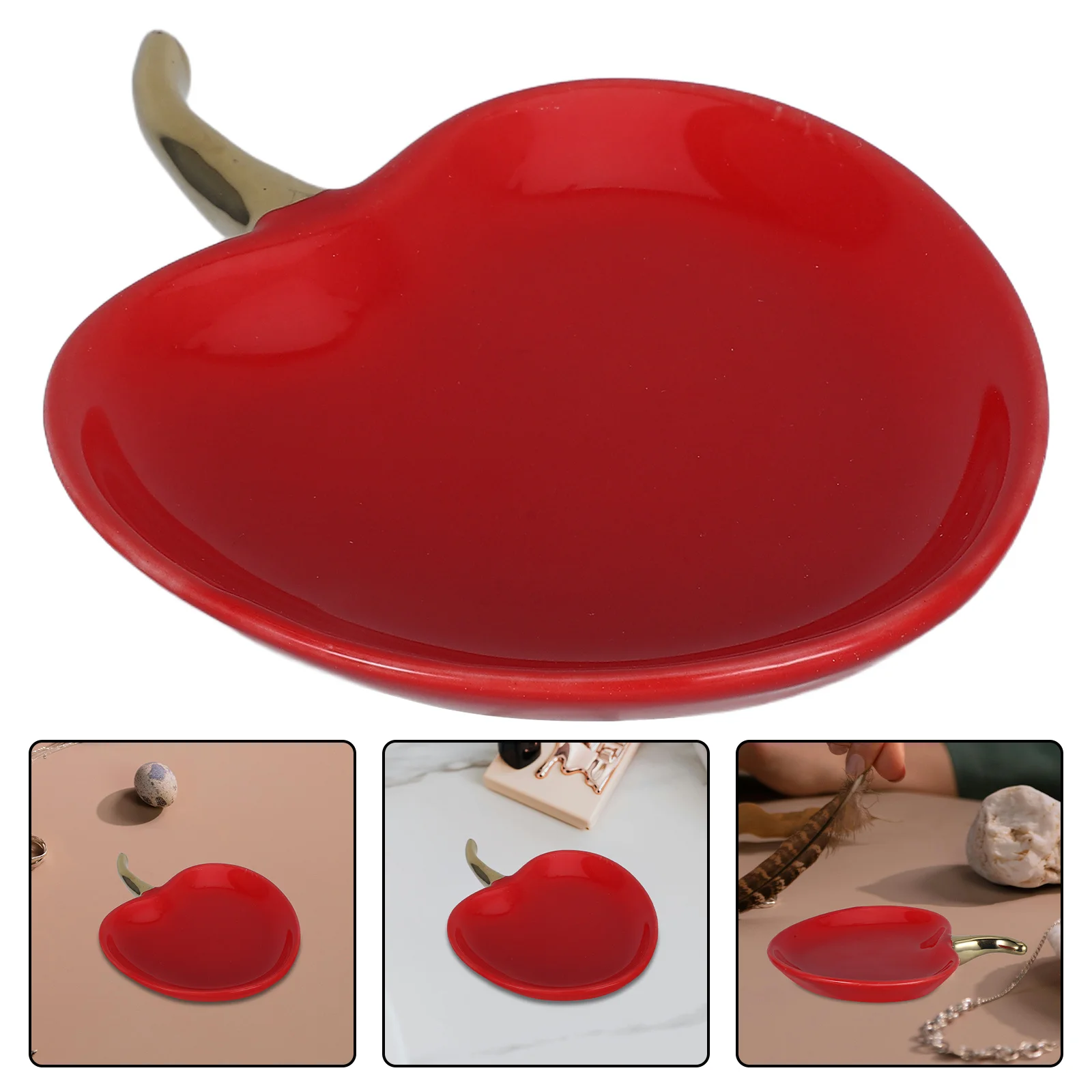 

Ceramic Jewelry Storage Dish Red Apple Design Decorative Vanity Tray for Rings Earrings Perfume Keys Home Decor