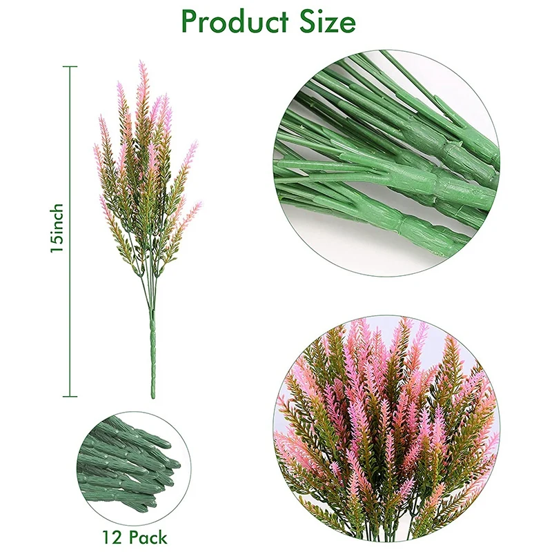 Artificial Lavender Flowers 12 Bundles Outdoor UV Resistant Fake Flowers No Fade Faux Plastic Plants Garden Porch