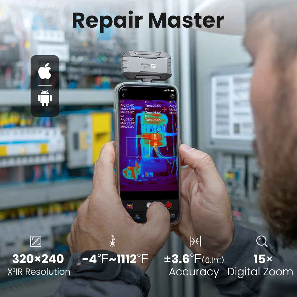 Kamera termowizyjna 320*240 X³IR o rozdzielczości P1 do iPhone'a 15/16/17 i smartfonów z systemem Android, termowizor na podczerwień z portem Type C.