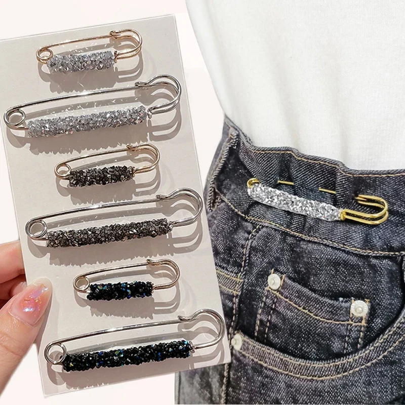 Crystal Brooch Pins Waistband Pin For Women Korean Elegant Brooches Jeans Pants Waist Tighting Buckle Clip Coat Anti Fall Pins