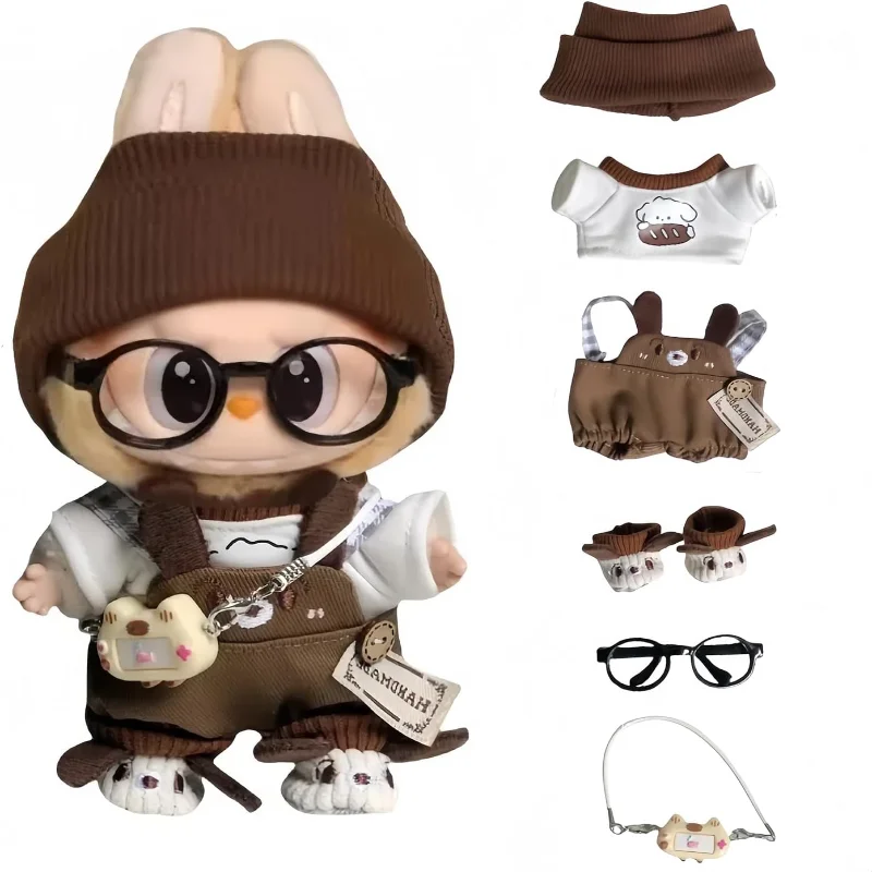 

6 Set 17cm Doll Clothes, Doll Clothes for Labubu, Accessories for 17cm Dolls Clothes T-Shirt + Overalls + Hat + Small Camera + G