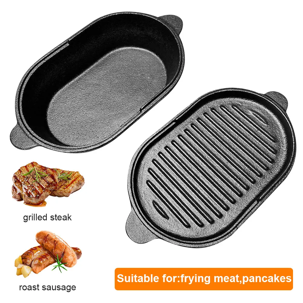 11 x 6,3 Zoll Gusseisen-Grillpfanne, ovale Pfanne, umkehrbare Grillplatte, 2-in-1, zum Kochen im Innen- und Außenbereich