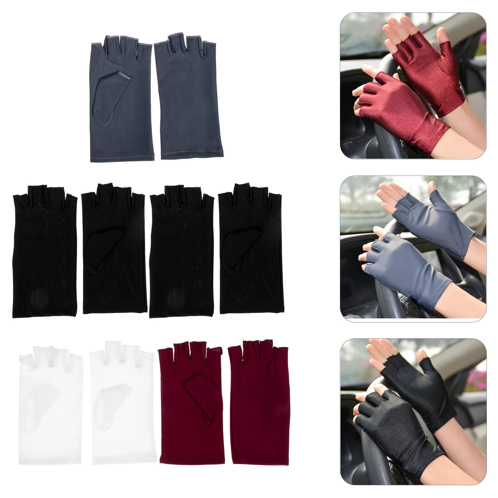 5pcs Sun Protection Fingerless Gloves Breathable For Driving Jogging Hiking Outdoor Wear-Resistant Thin Gloves Women Cycling