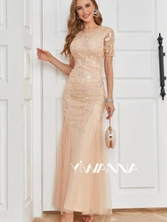 Customized O-neck Short Sleeve Mother Of The Bride Dress For Wedding Shiny Sequins Prom Dress Graceful Mermaid Long Evening Gown