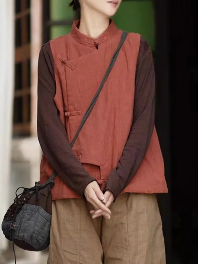 

Женский хлопковый жилет Thiened, брендовая зимняя верхняя одежда, воротник-стойка на пуговицах, теплое пальто в стиле ретро, стандартная длина, 00% хлопок