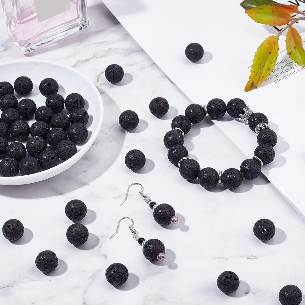 1 Box About 60 Pcs 12mm Natural Lava Beads Black Rock Gemstone Round Loose Beads Stone Loose Beads for Jewelry Bracelet