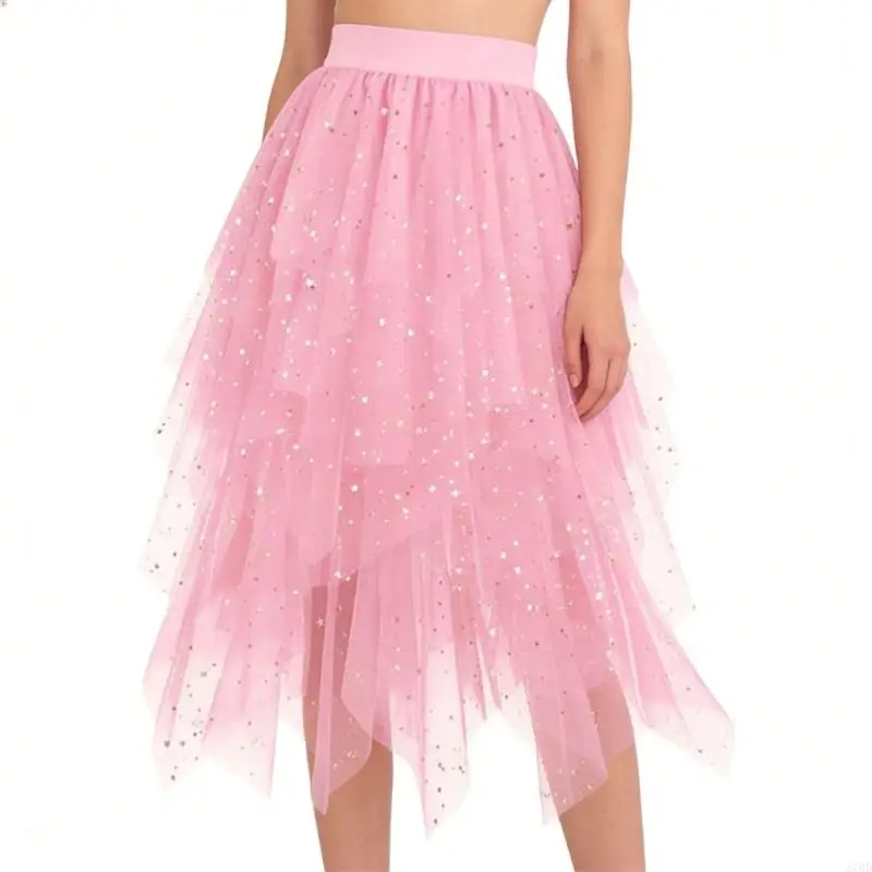 

Женская элегантная тюлевая юбка трапециевидной формы с блестящими многослойными оборками и рюшами, длинная юбка-пачка на для и