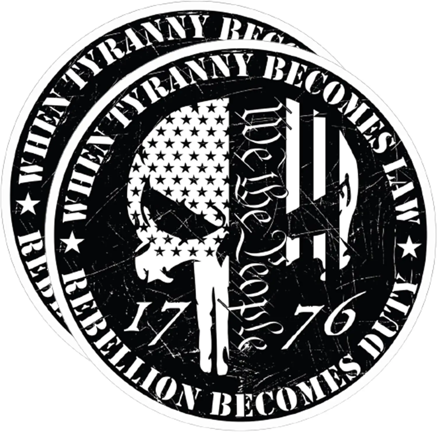 2 Pack Tyranny Becomes Law Rebellion Becomes Duty American Flag Skull PVC Sticker For Bumper And Travel Case Decal