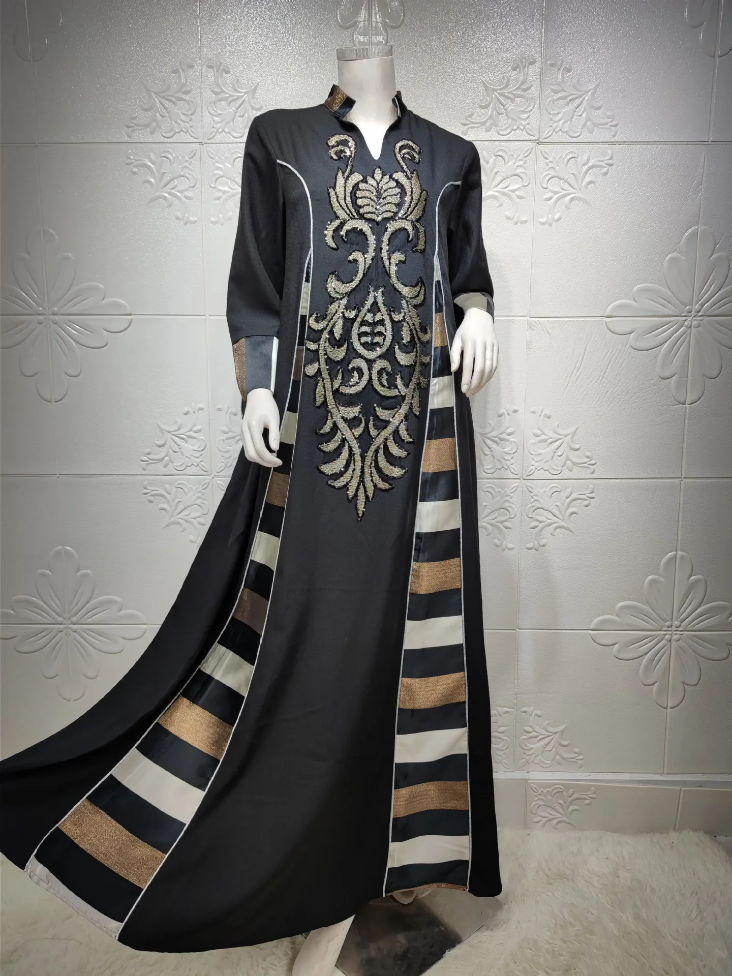 Vestido largo bordado Abaya árabe Medio Oriente musulmán mujer Dubai Maxi vestido suelto de cintura alta