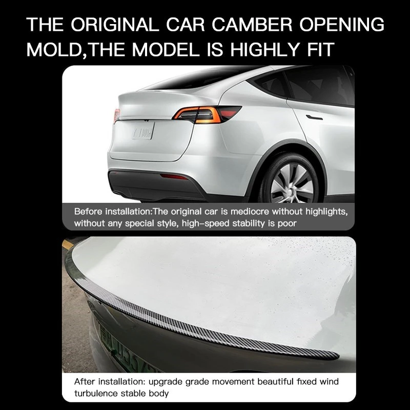 For Tesla New Model 3 + 2024 Highland Spoiler Carbon Fiber Pattern ABS Model3 Rear Trunk Wing for 2024 Tesla Model 3 Accessories